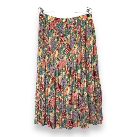 Vintage Knife Pleated Maxi Skirt M 90s Cottagecore Fairy Floral Grunge Bloomcore - Picture 2 of 10